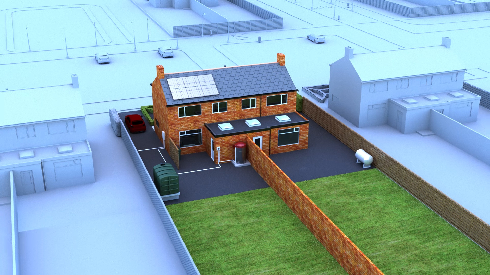 3D animated street with houses